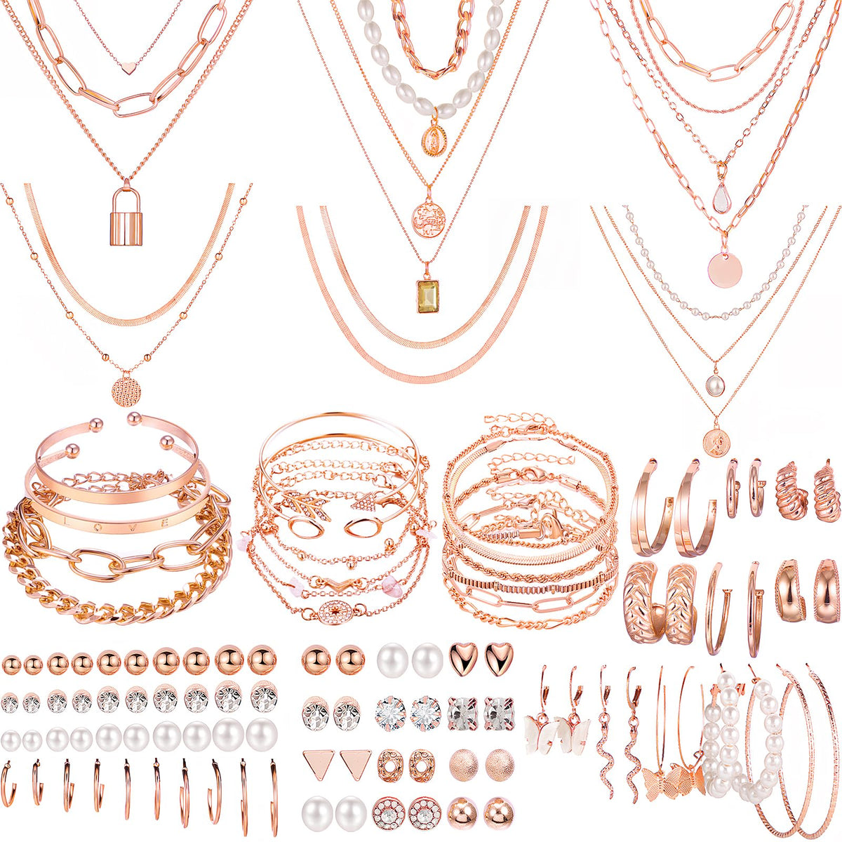69-Piece Gold Jewelry Set for Women | Necklaces, Bracelets &amp; Earrings