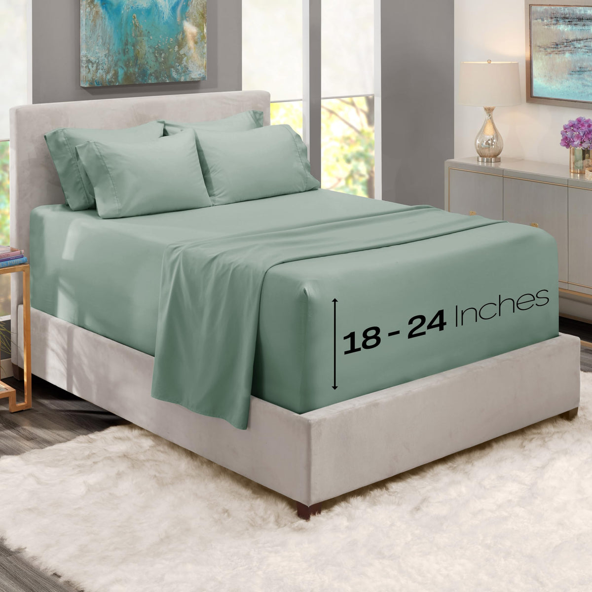 King Size Deep Pocket Sheet Set 6 Piece - Extra Deep Fitted Sheets 18-24 Inch Microfiber Linen