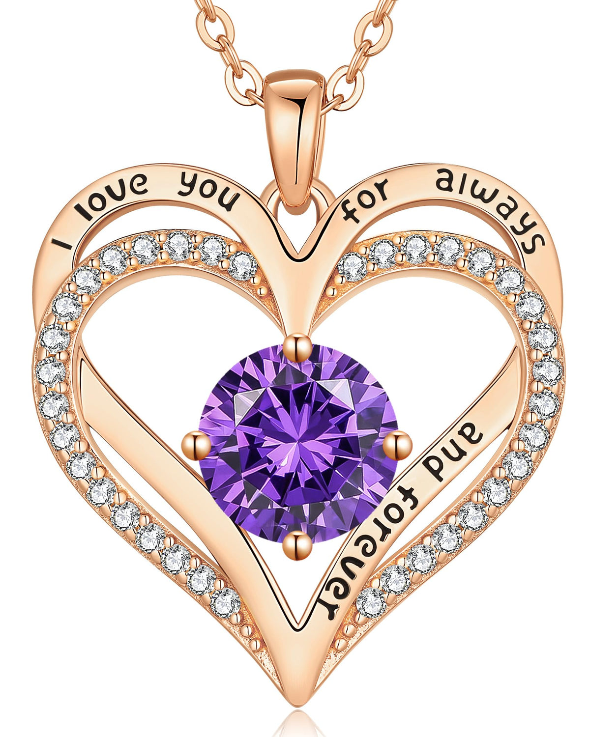 Personalized Double Heart Birthstone Necklace for Women – Sterling Silver Gift