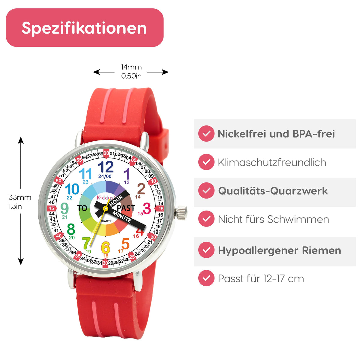 Kids Time Teacher Watch - Educational Analog Watch with Japanese Quartz Movement Ages 5-12