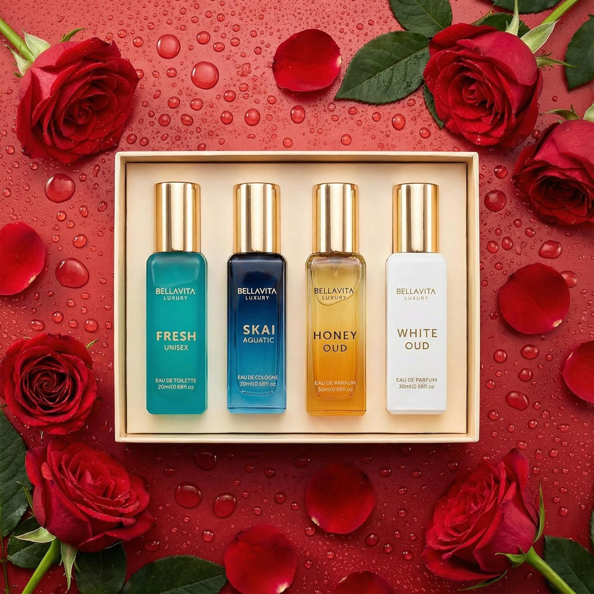 Bellavita Luxury Unisex Perfume Gift Set with Honey &amp; White Oud, Skai, &amp; Fresh | 80ml | Perfume for Men and Women | Honey, Artemisia Lemon, Bergamot, &amp; Sweet Almond Notes | Gift for Father&