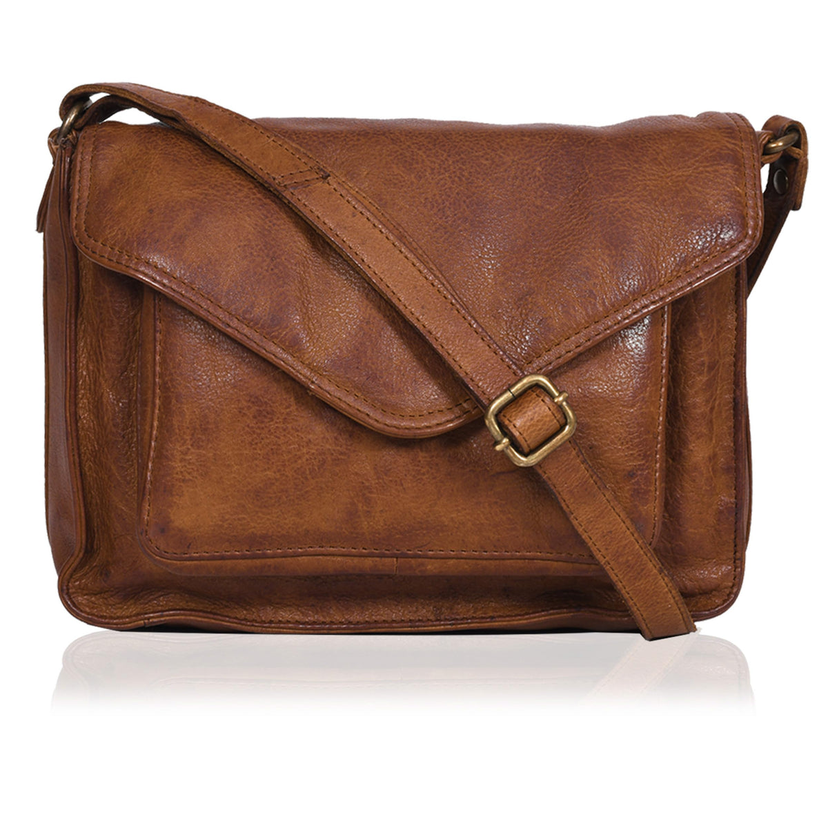 Leather Flapover Crossbody Handbag Purse for Women with Adjustable Strap &amp; Overflap Snap Closure Tote/Bag