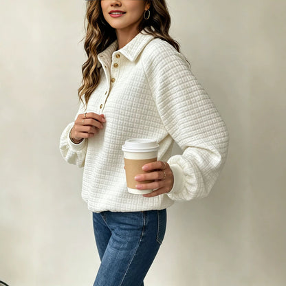 Turn-down Collar Textured Top Women&