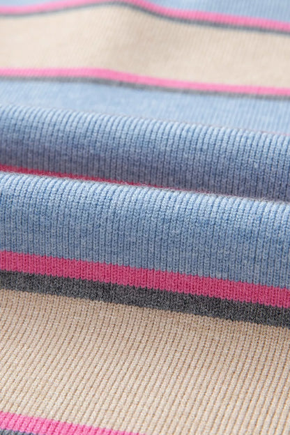 Striped Color Block Johnny Collar Sweater