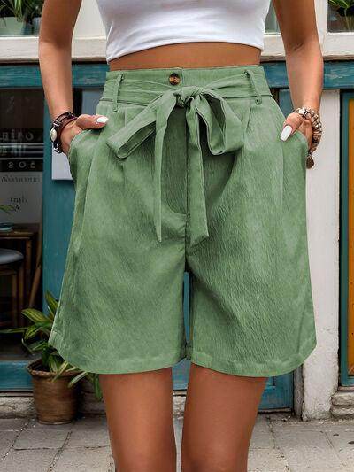 Perfee Tied High Waist Shorts with Pockets for Women