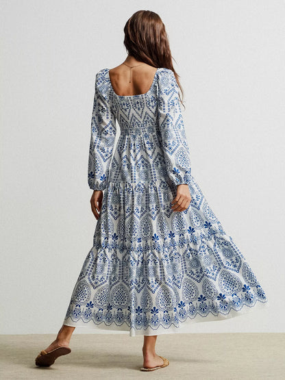 Bohemian Print Midi Dress with Tassel Detail