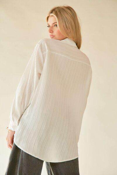 Davi &amp; Dani Crinkled Jacquard Button Down Shirt for Women