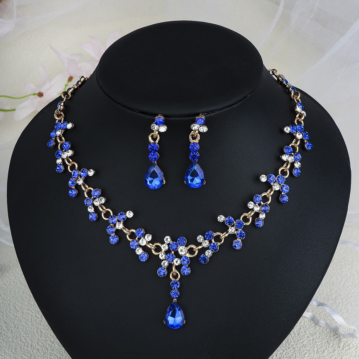 Rhinestone Pearl Earrings And Necklace Set Women