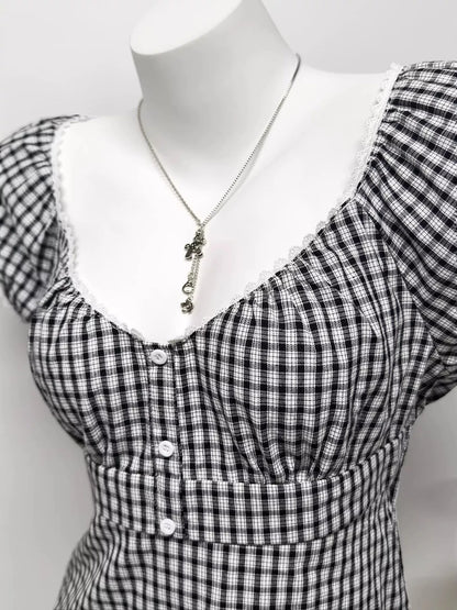 Plaid Short Sleeve Blouse