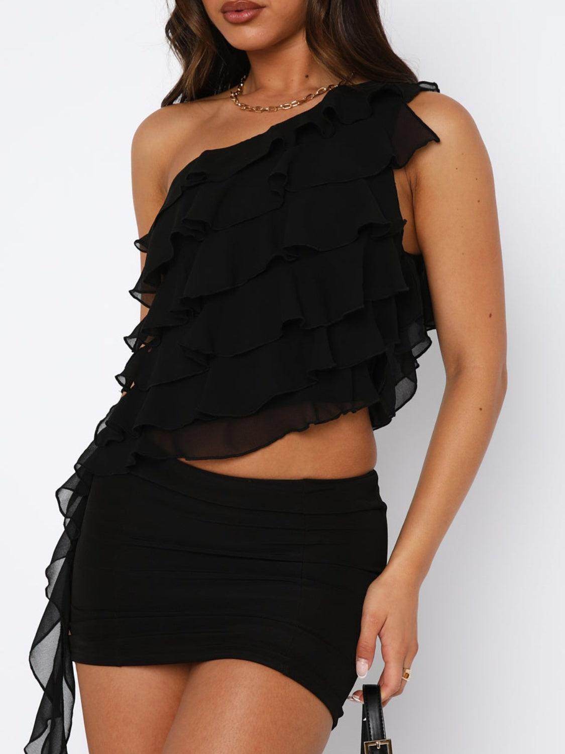 Layered Ruffled One Shoulder Tank for Stylish Women