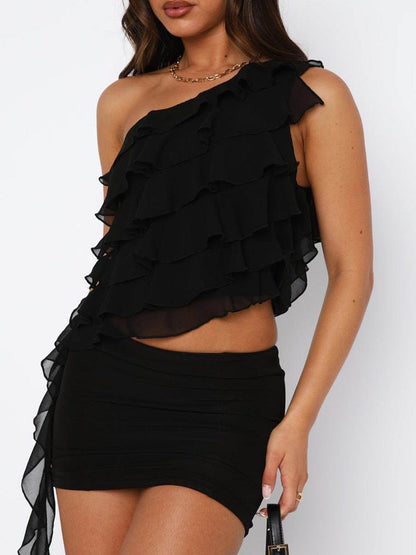 Layered Ruffled One Shoulder Tank for Stylish Women