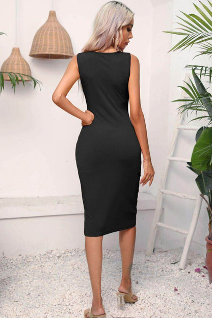 Drawstring Ruched Slit Sleeveless Dress for Chic Style