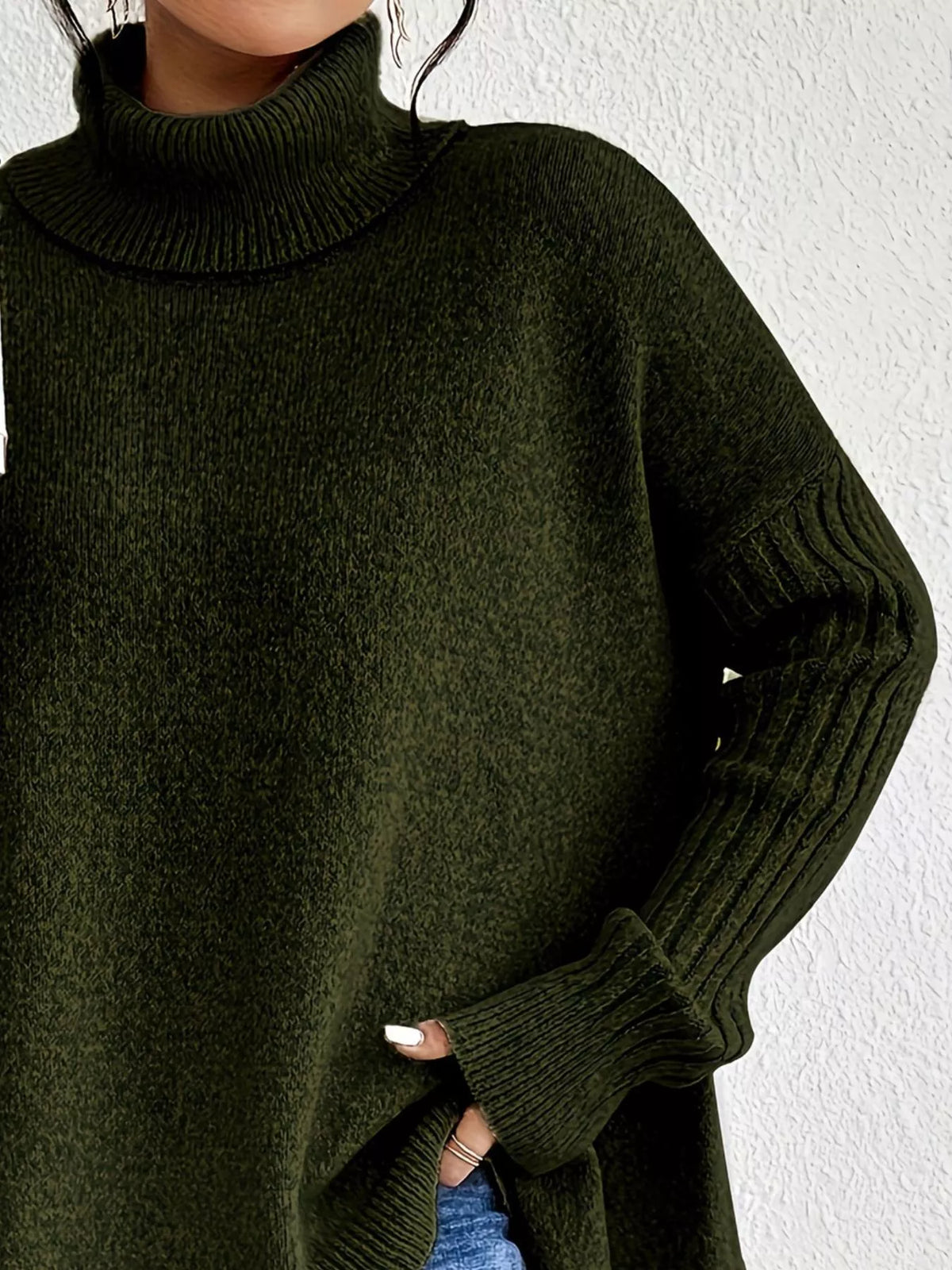 Turtleneck High-Low Hem Sweater