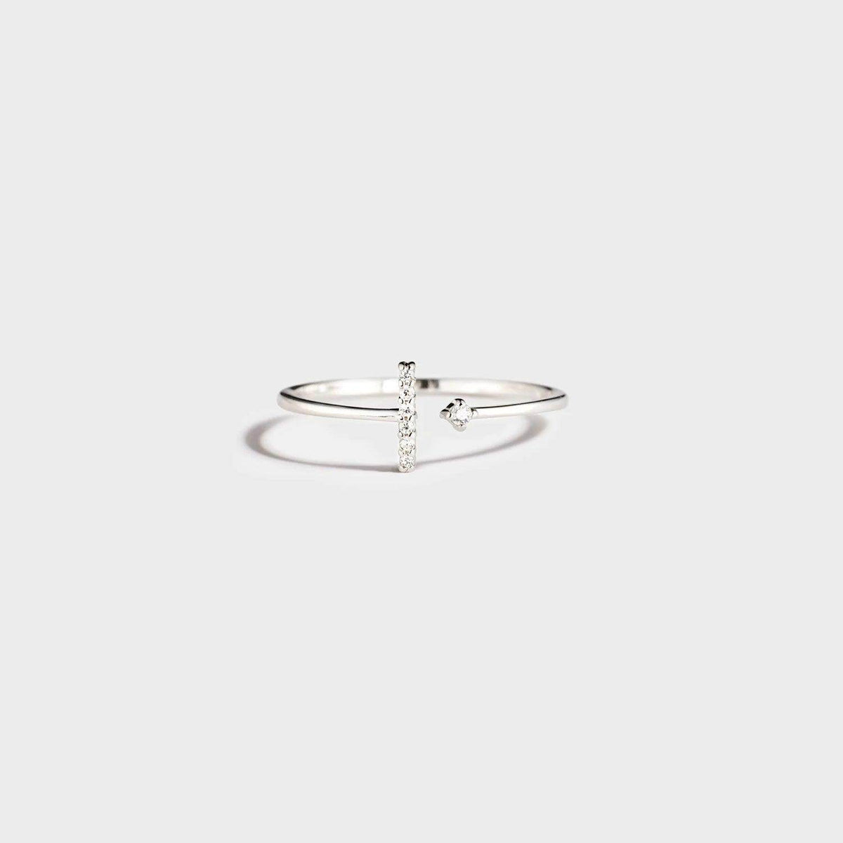 T Shape Inlaid Zircon 925 Sterling Silver Open Ring Design