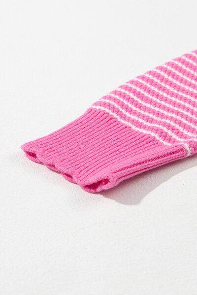 Striped V-Neck Dropped Shoulder Sweater for Women