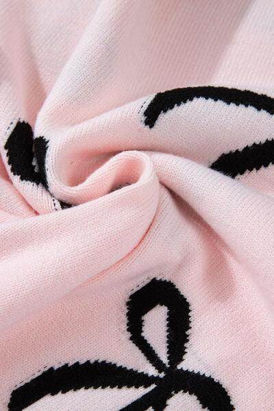 Bow Pattern Round Neck Loose Fit Sweater for Women