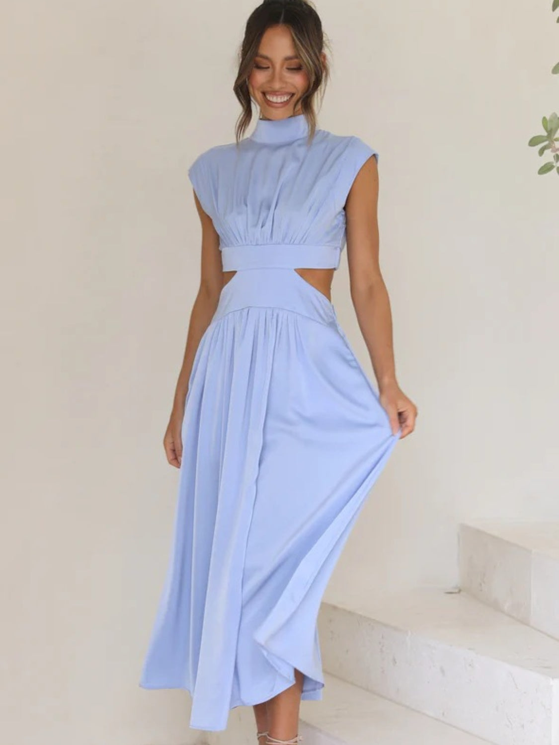 Elegant Cutout Mock Neck Sleeveless Dress