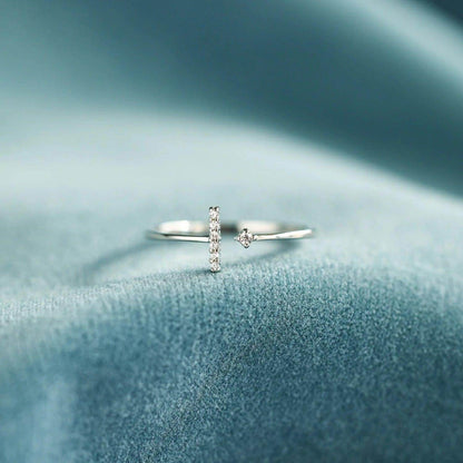 T Shape Inlaid Zircon 925 Sterling Silver Open Ring Design