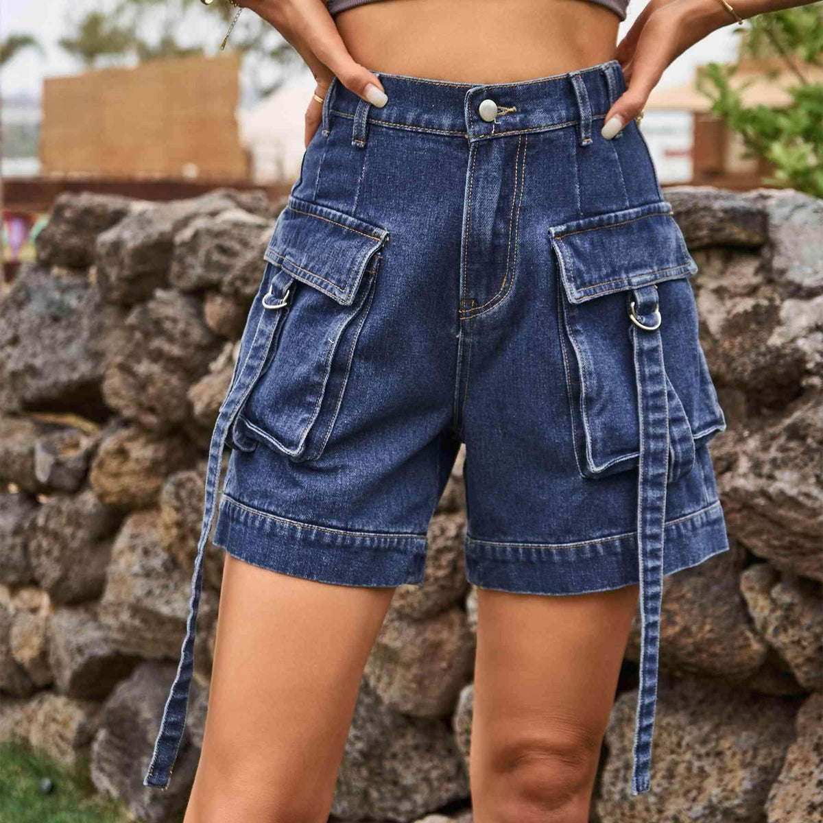 High Waist Denim Cargo Shorts for Casual Style and Comfort