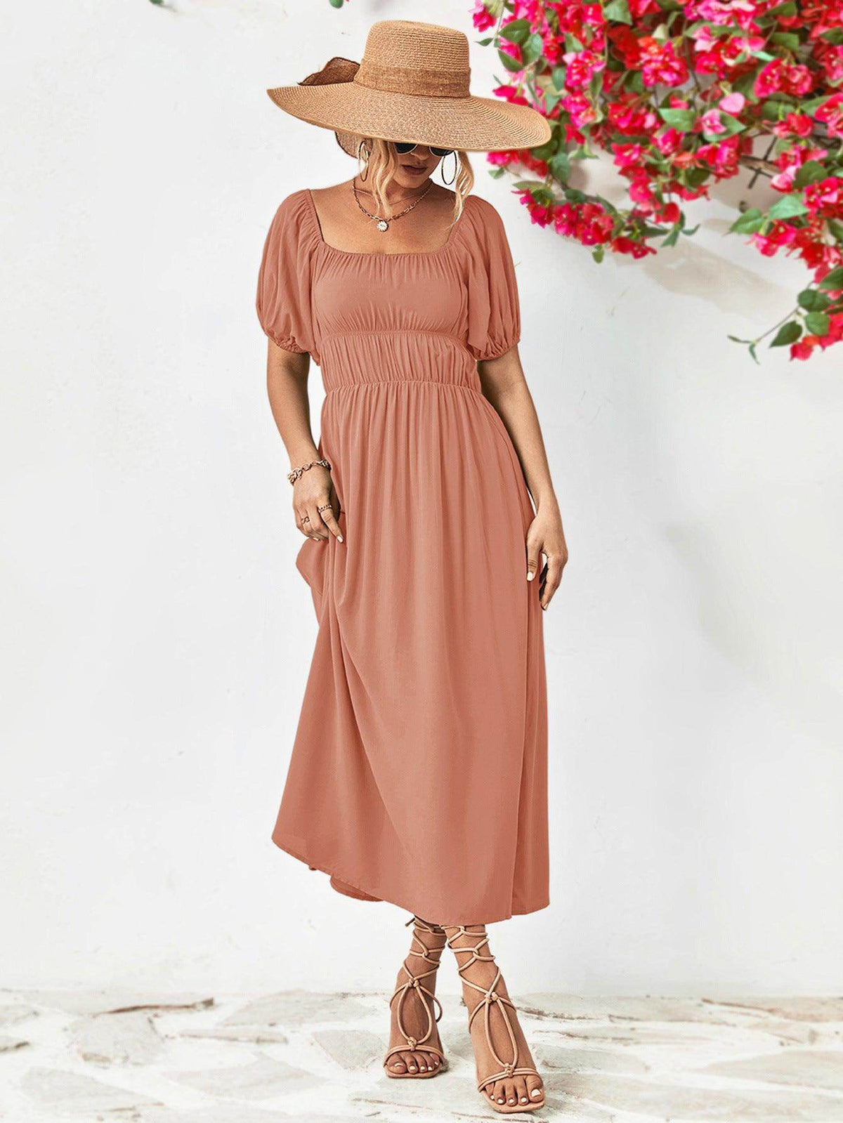 Off-Shoulder Balloon Sleeve Midi Dress for Chic Style