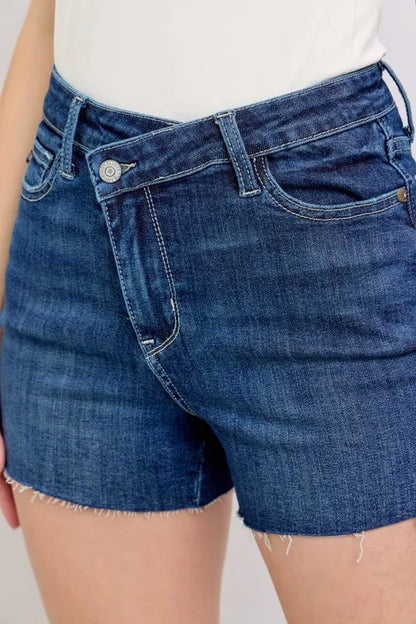 Judy Blue Full Size High Waist Criss-Cross Waistband Denim Shorts Plus Size