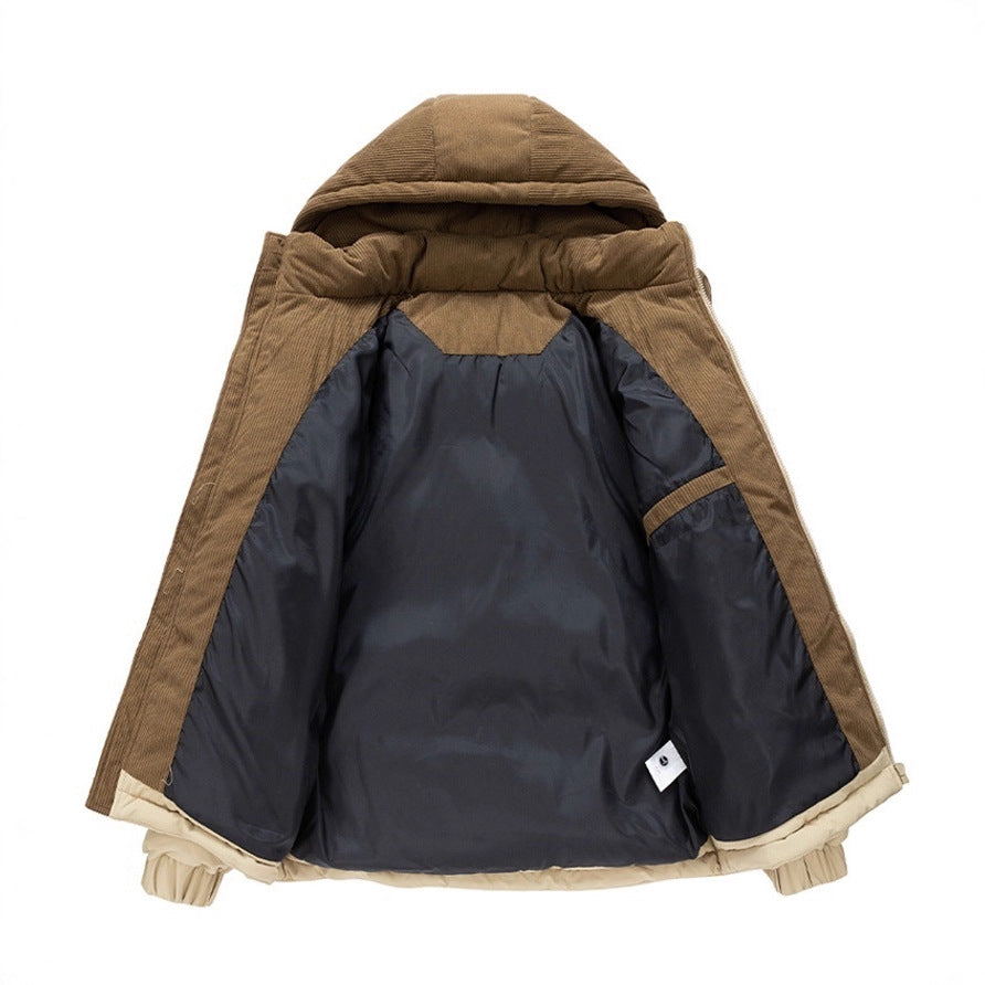 Thick Corduroy Patchwork Jacket Winter Zip-up Stand Collar Coat Casual Commuter Long-sleeved Cardigan Top Outwear Women&