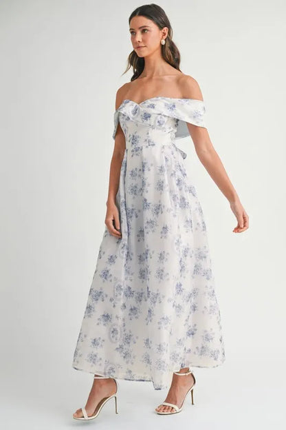 High End MABLE Floral Printed Off Shoulder Maxi Dress