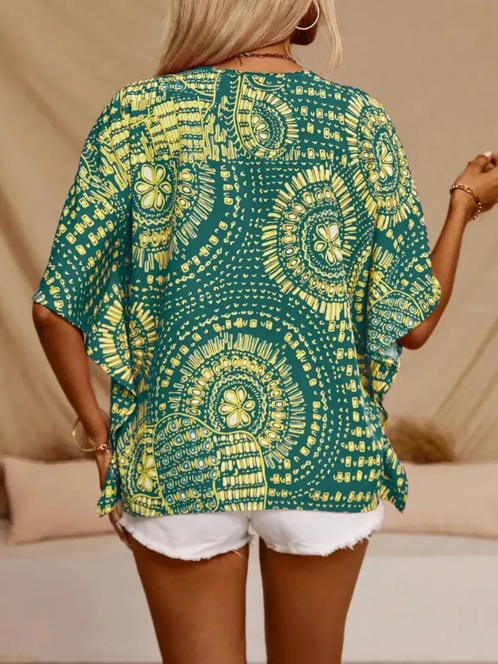 Printed V-Neck Half Sleeve Top