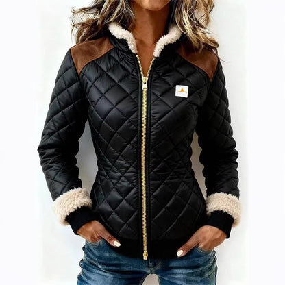 Womens Quilted Jacket With Fur And Zipper Coat