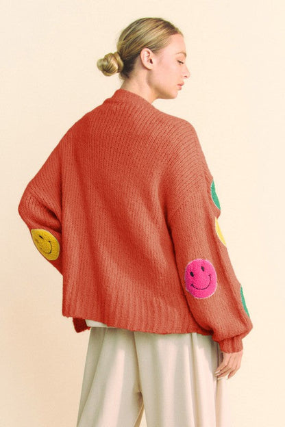 Back To School Sweater - Davi &amp; Dani Fuzzy Smile Open Front Long Sleeve Cardigan