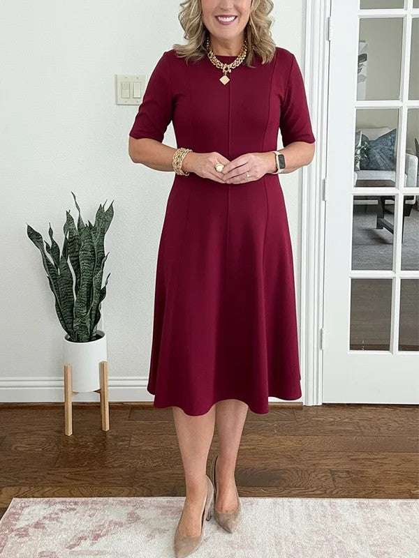 2026New Short-Sleeved Slim-Fitting Round-Neck Spring And Summer Solid Color Cross-Border Dress European And American Style Women&