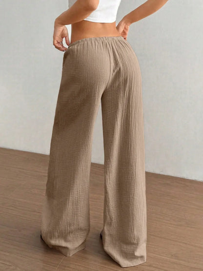 Wide Leg Drawstring Casual Pants