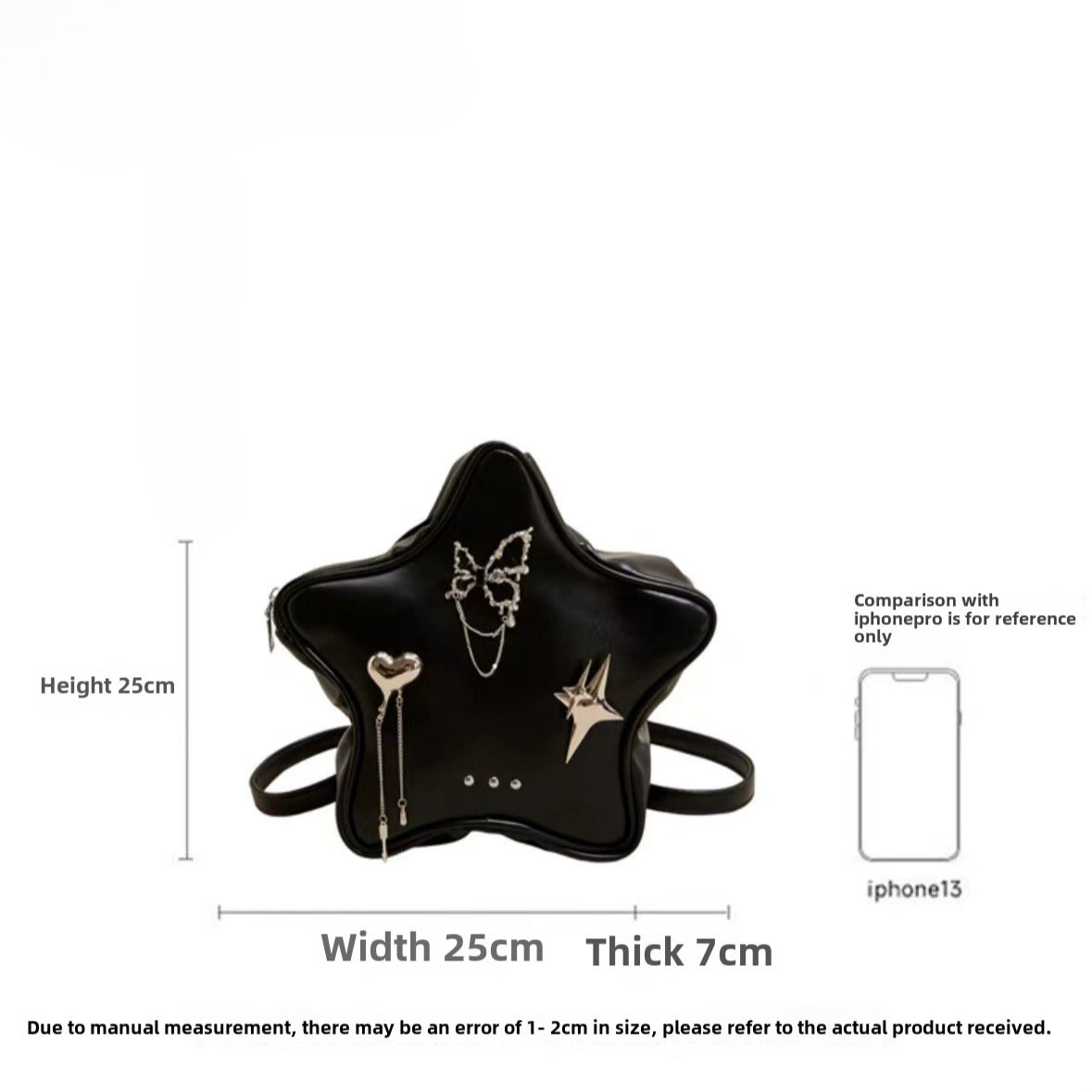 Mini black pentagram shaped shoulder purse, pendant shoulder backpack, fashionable versatile chain backpack for women