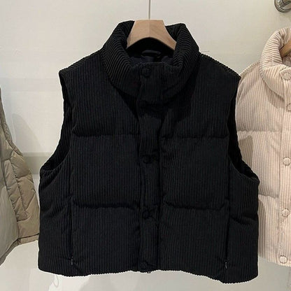 Womens Stylish Short Vest With A Stand-up Collar