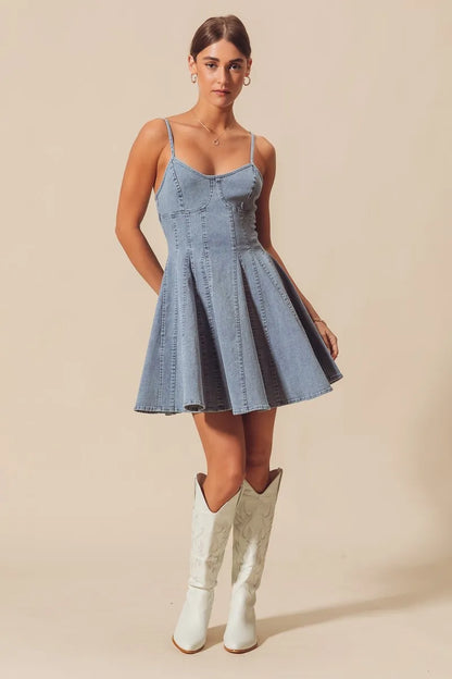 SO ME A Line Fit and Flare Denim Mini Dress