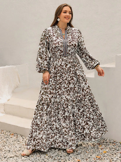 Plus Size Floral Print Long Sleeve Maxi Dress