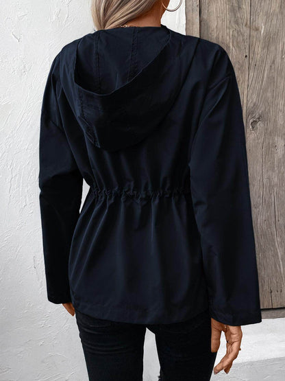 Ivy Lane Drawstring Zip Up Hooded Jacket for Women