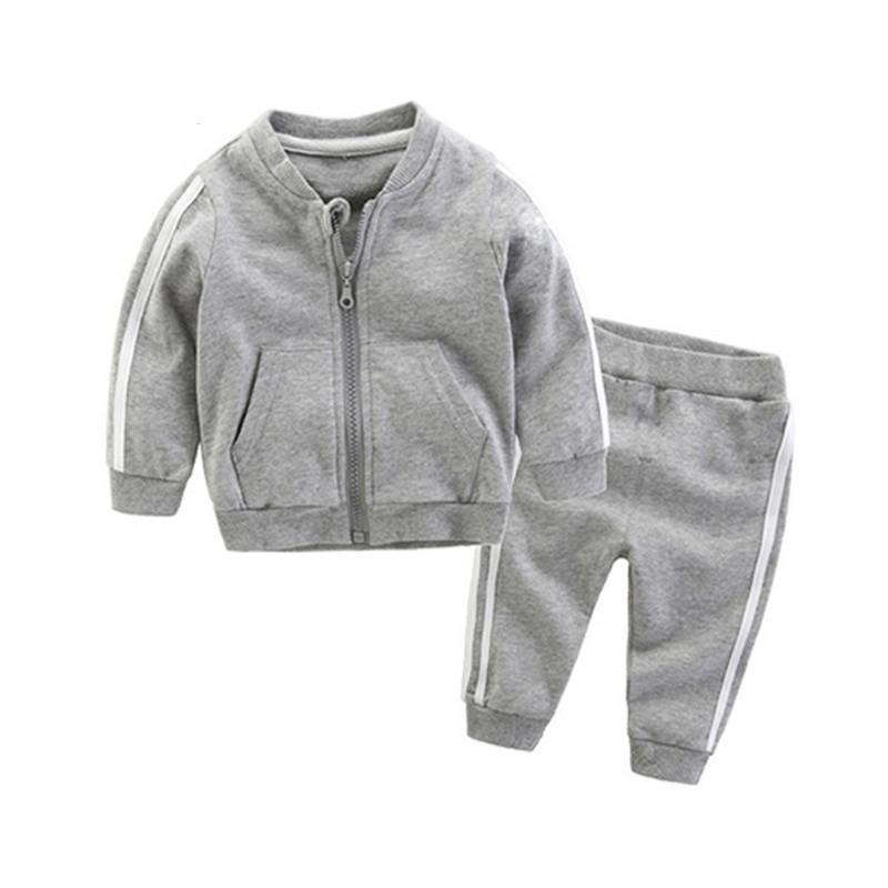 Fashion New Clothes Cotton Long Sleeve Solid Zipper Jacket Pants 2pcs Baby Boy / Baby Girl Clothing Set In Sport Design