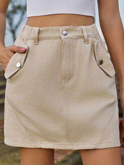 Stylish Pocketed Buttoned Mini Denim Skirt for Women