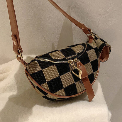 Small Crossbody Bag – Versatile Commute with Checkerboard Canvas, Compact Earphone Bag, Stylish 2-in-1 Chest Bag &amp; Fanny Pack for Everyday Use