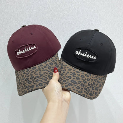 Leopard Print Baseball Cap with Embroidered Letter