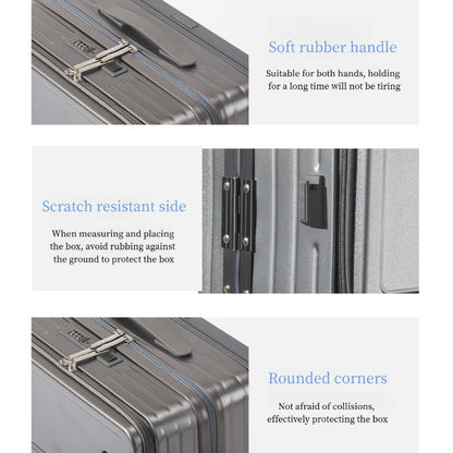 2026 New Large Capacity Front Opening Aluminum Frame Luggage With ABS PC Zipper Boarding Box 20-28 Inches