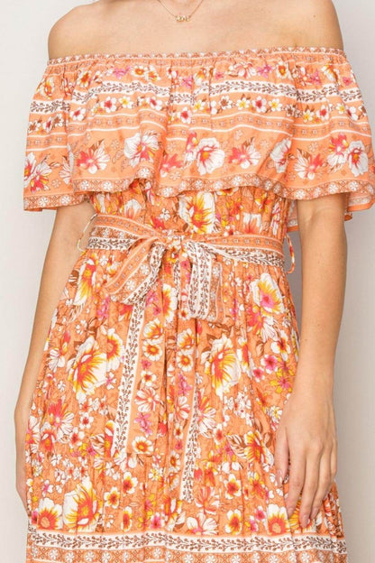 HYFVE Floral Off-Shoulder Tie Front Maxi Dress for Women