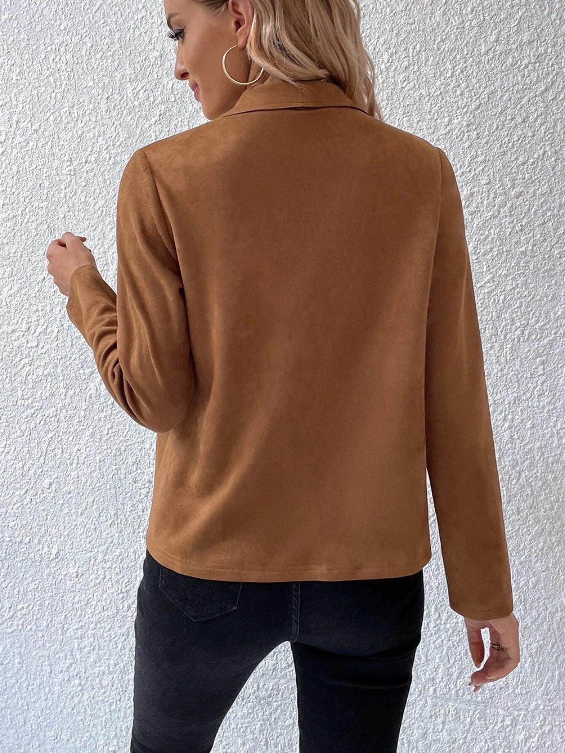 Collared Neck Long Sleeve Jacket for Everyday Wear