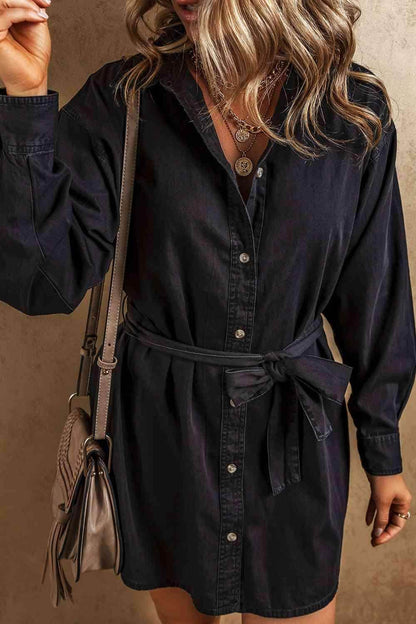 Button Up Collared Neck Denim Dress for Women Stylish Fit