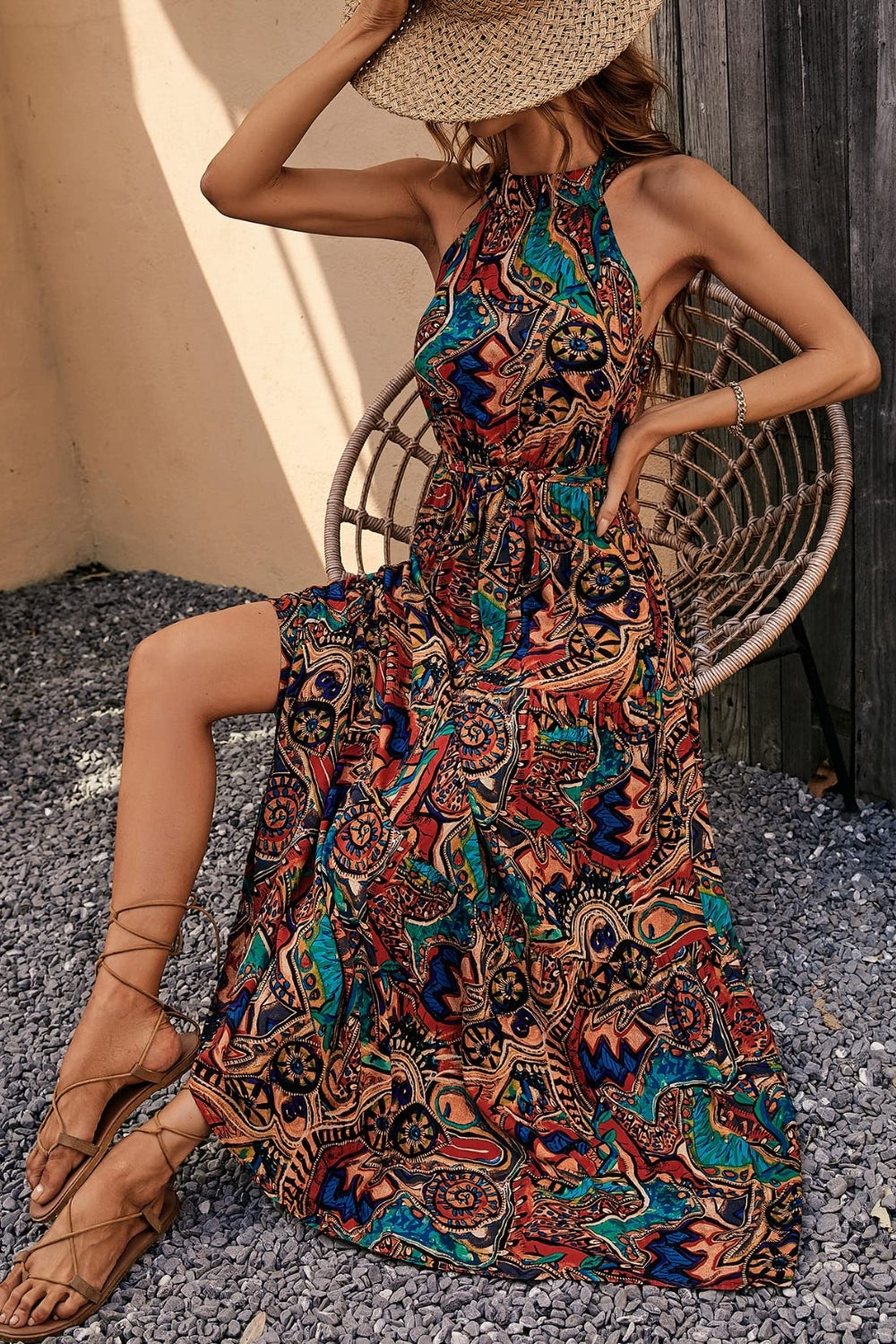 Elegant Floral Sleeveless Dress Lightweight &amp; Feminine Summer Essential Beautiful Print Dress