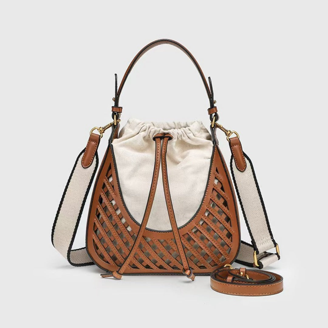 Elegant Brown Shoulder Bucket Bag - Stylish Vintage Knitted Tote &amp; Practical Small Crossbody Bag hobo