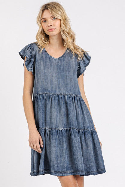 V-Neck Ruffled Cap Sleeve Mini Dress For Women – Feminine, Elegant, Playful, Flattering &amp; Stylish Dress for Various Occasions