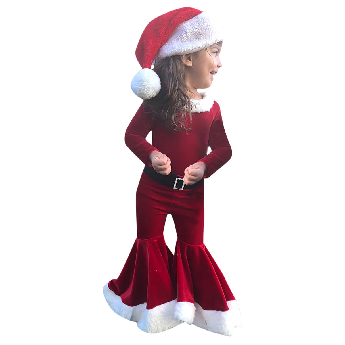 Winter Christmas Long-sleeved Shirt Bell Bottoms Hat Three-piece Children&