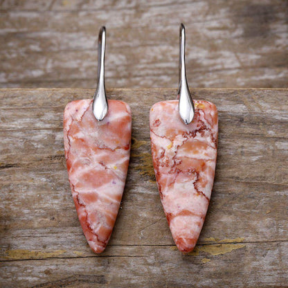 Natural Stone Geometric Shape Earrings in Platinum and Gold